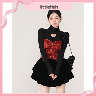 [Littlefish] Đầm Hai Dây Dáng Suông Họa Tiết Năm Mới Phong Cách Thu Đông Sang Trọng Cho Bé Gái