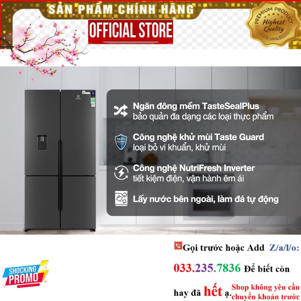 Tủ Lạnh Electrolux Inverter 562 lít Multi Door EQE5660A-B P&G