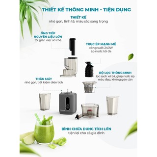 MÁY ÉP CHẬM SUNHOUSE SHD5503, Công suất 240W, Dung tích 800ml, 3 chế độ on/off/đảo. Công nghệ lưới lọc PUREMAX