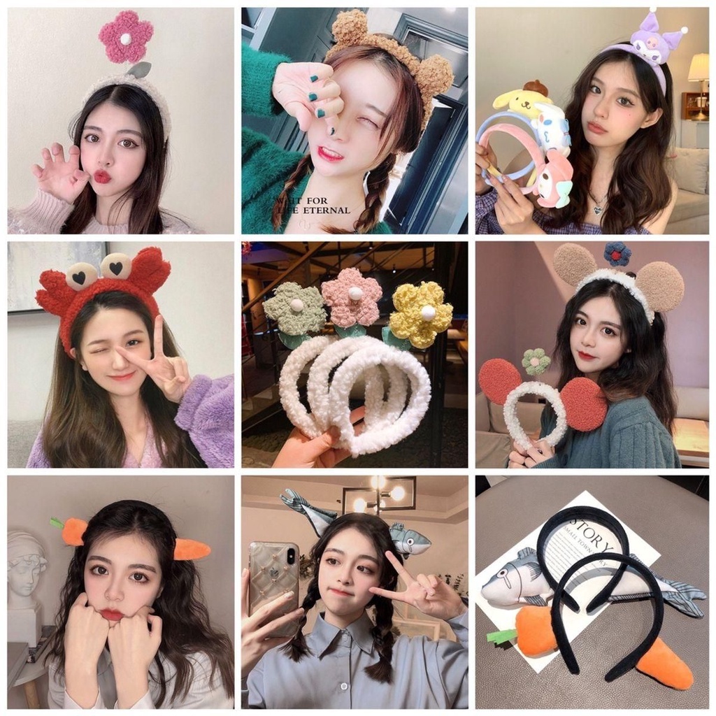 Cài tóc rửa mặt hình thú cá mập, cà rốt, gấu dâu Hàn Quốc dễ thương nữ bờm băng đô thun makeup, tran