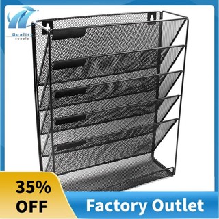 Giá kim loại lưới treo tường 5 tầng màu đen đựng tạp chí / tạp chí / tạp chí văn phòng đa ứ