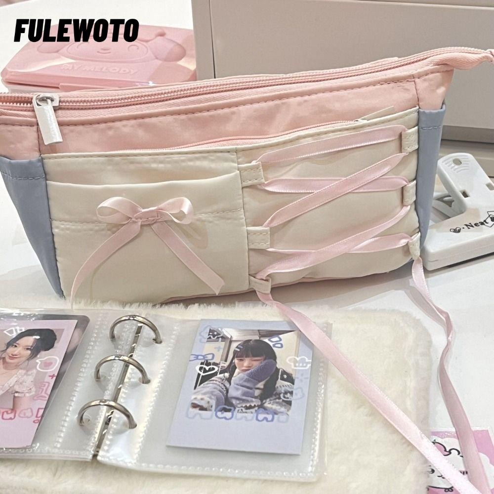 Túi đựng bút FILEWOTO, Nơ Ribbon Bút chì dung lượng lớn, Di động màu hồng phong cách múa ba lê Văn p