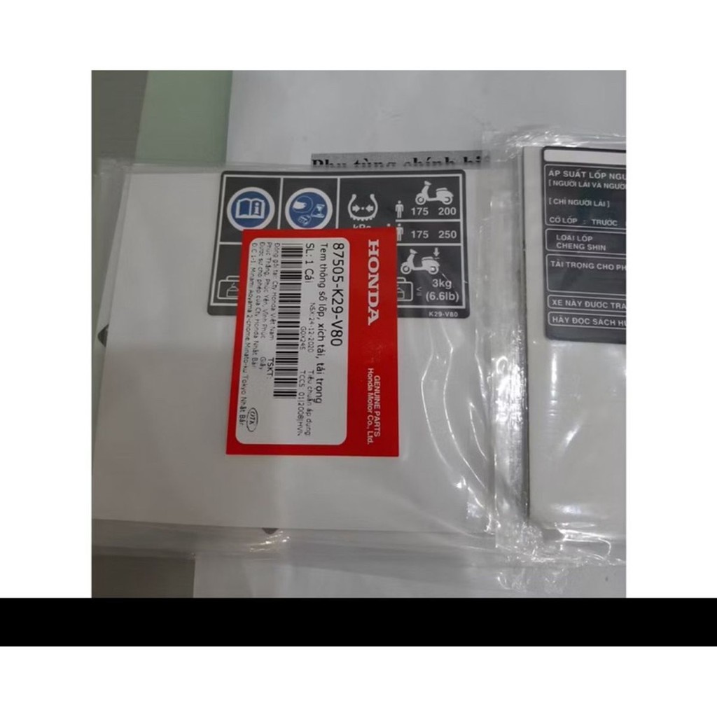 Tem Thông Số Lốp SH mode chính hãnġ honda