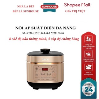 Nồi áp suất điện đa năng SUNHOUSE SHD1670, Công suất 1000W, 8 chế độ nấu , Lòng nồi 5 lớp chống dính, BH 24 tháng