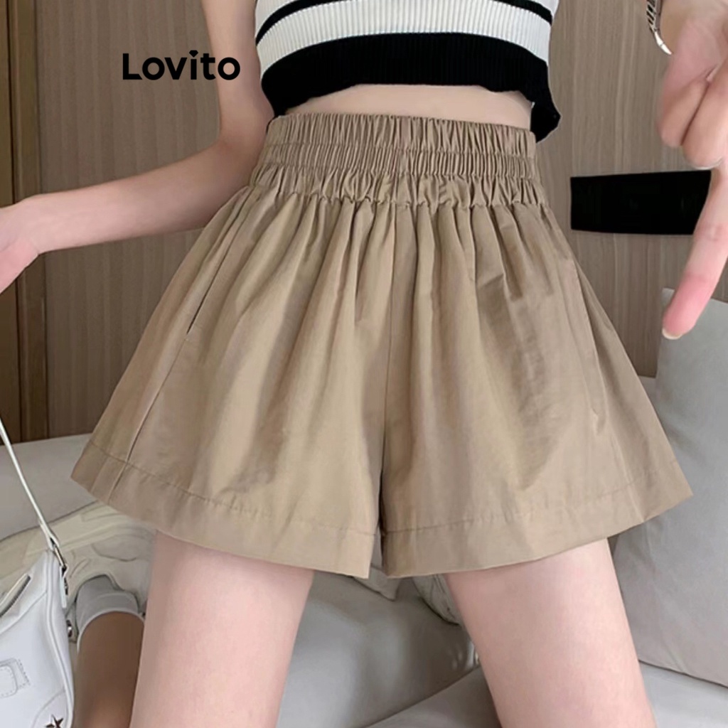 Lovito Quần short có túi trơn thông thường dành cho nữ LNE21097