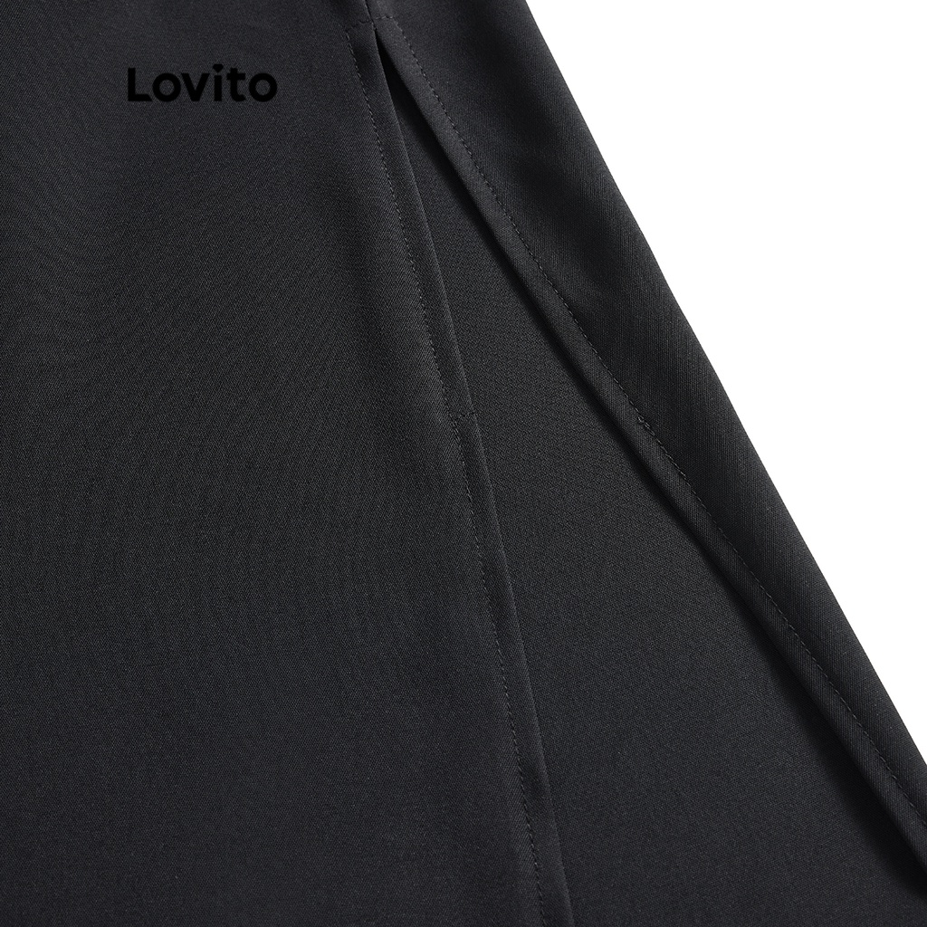 Lovito Áo liền quần liền khối màu trơn xẻ phía trước đơn giản cho nữ L55AD069 (Đen)