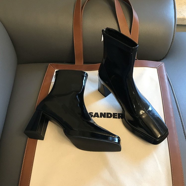 Giày Bốt Da Mũi Vuông Đế Dày Thời Trang Cá Tính