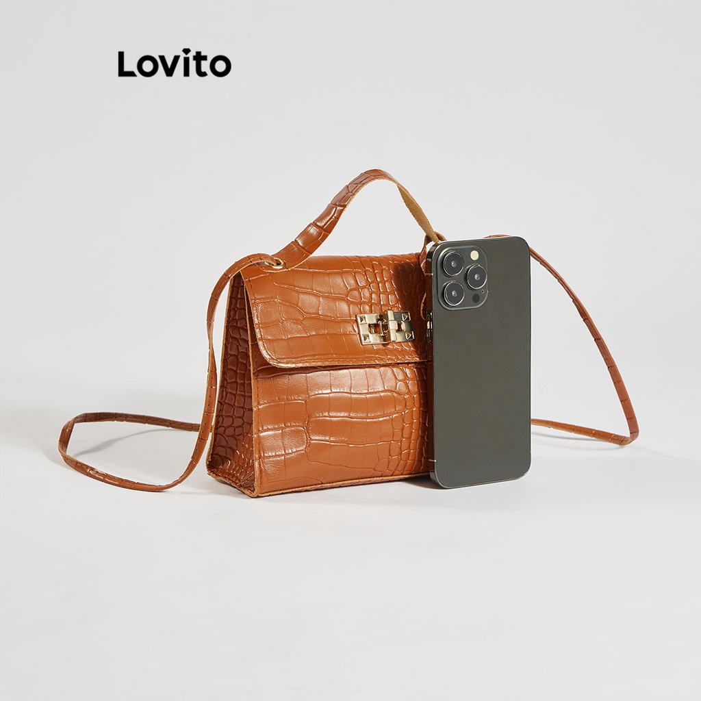 Túi tote Lovito đeo vai vân da cá sấu màu trơn văn phòng chuyên nghiệp thường ngày cho nữ L63AD319