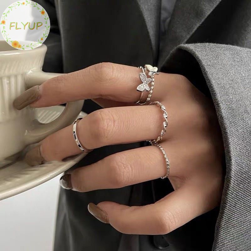 Flyup Nhẫn Kim Loại Hình Bướm Có Thể Điều Chỉnh Phong Cách punk Thời Trang Cho Nữ vn