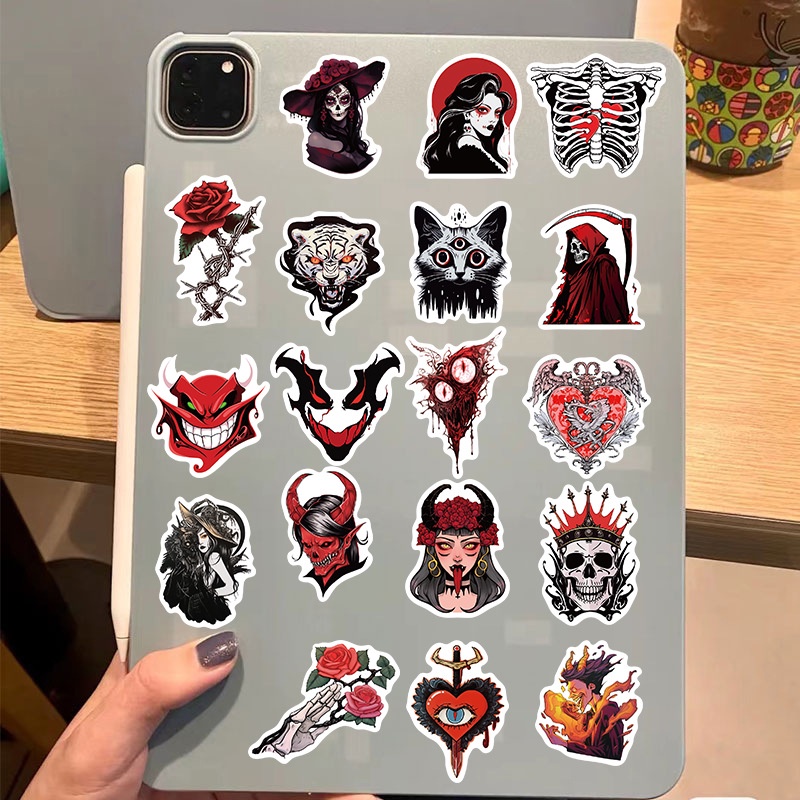 Bộ 50 Miếng Dán Trang Trí Mũ Bảo Hiểm / Bút Chì Họa Tiết Bộ Xương Phong Cách gothic Chống Thấm Nước Độc Đáo