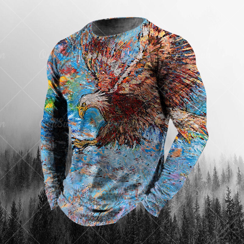 Áo Thun cotton Tay Ngắn Dáng Rộng In Hình Chim Đại Bàng 3d Thời Trang Mùa Hè 2022