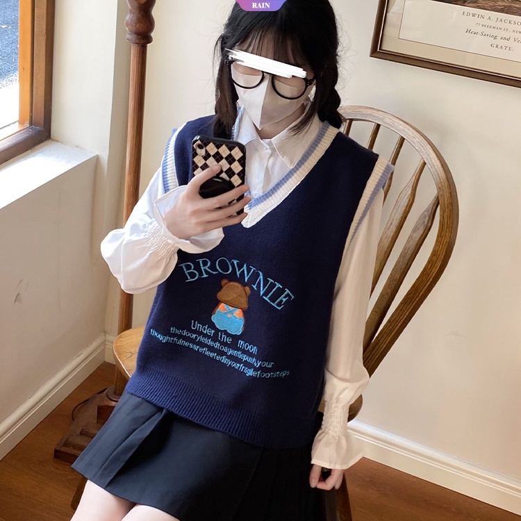 Áo Dệt Kim Cổ Chữ v Dáng Rộng Co Giãn Thêu Họa Tiết Hoạt Hình Đơn Giản Thời Trang Xuân Thu Cho Nữ