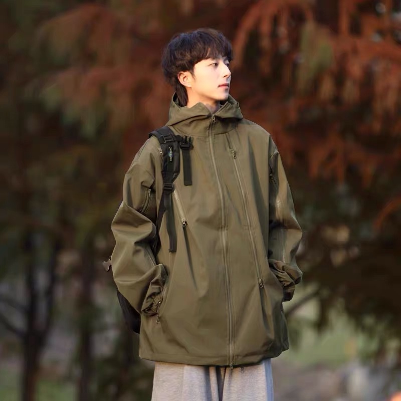 Áo khoác gió dù nam có mũ thiết kế nhiều khóa kéo phong cách hiphop đường phố EA100 Meme