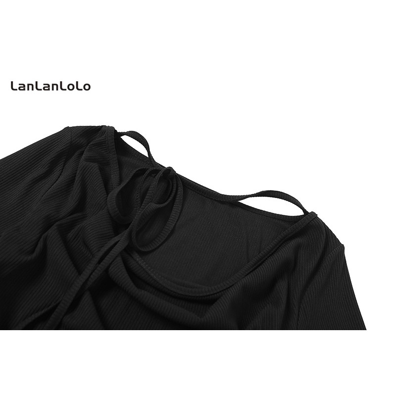 Lanlanlolo Áo Tay Dài Cổ Chữ v Màu Trơn Dáng Ôm Thời Trang 2023 Dành Cho Nữ