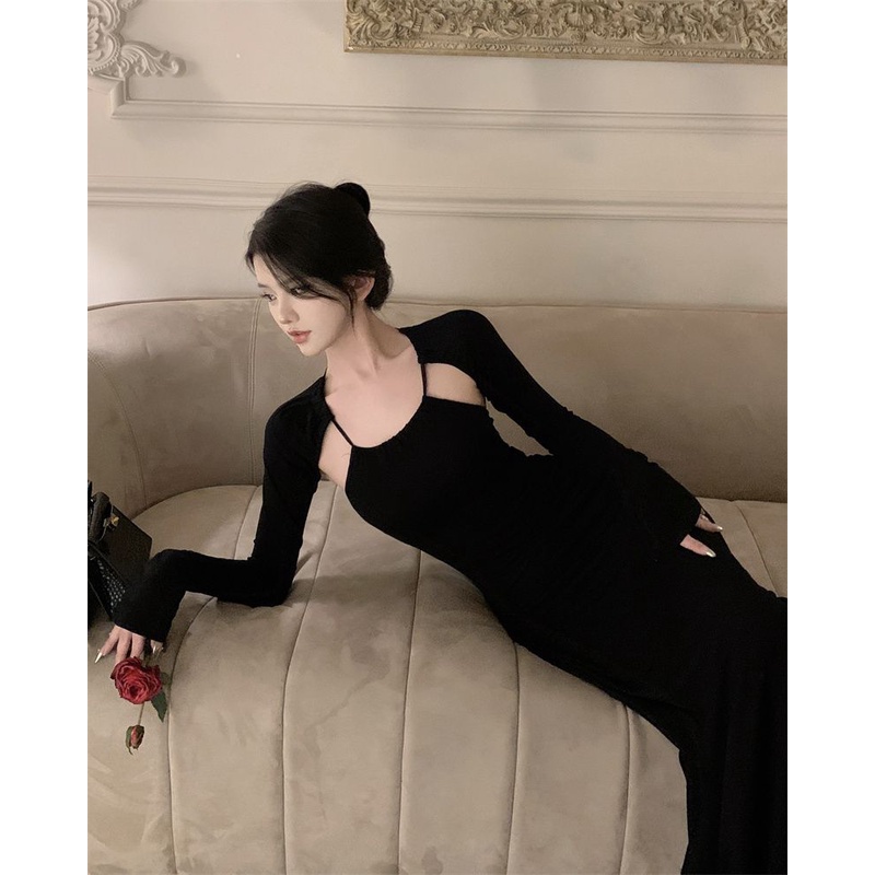 Đầm Dài Dáng Chữ a Hở Lưng Thanh Lịch Phong Cách Pháp Thời Trang Mùa Xuân Cho Nữ