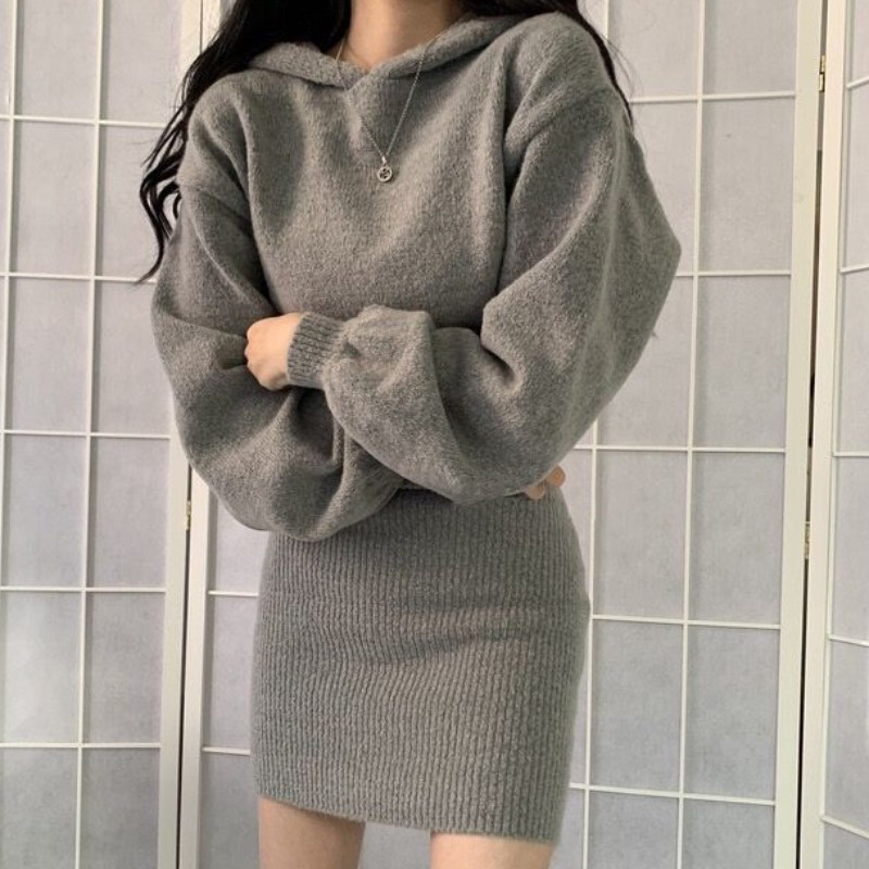 Đầm sweater Dệt Kim Có Mũ Trùm Phong Cách Hàn Quốc Thời Trang Thu Đông Sang Trọng Dành Cho Bạn Nữ