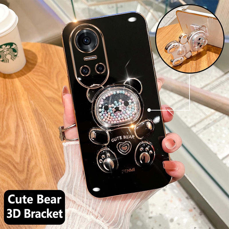 Ốp lưng oppo reno 10 reno 10 pro Ốp Điện Thoại tpu Dẻo Mạ Màu 3D In Hình Gấu Nhỏ Đáng Yêu Có Giá Đỡ Cho oppo reno 10 reno 10 pro