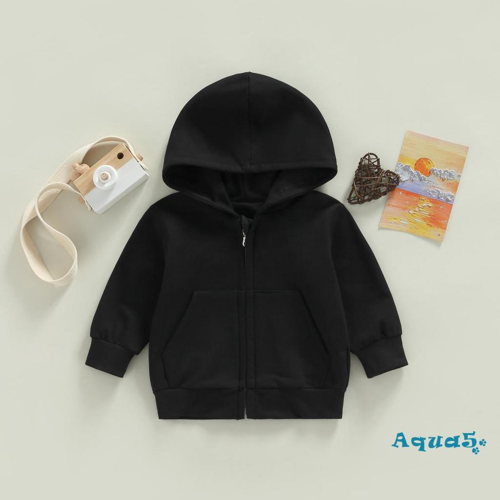 Aqua-áo Khoác Tay Dài Có Nón Màu Trơn Khóa Kéo Cho Bé Trai Bé Gái