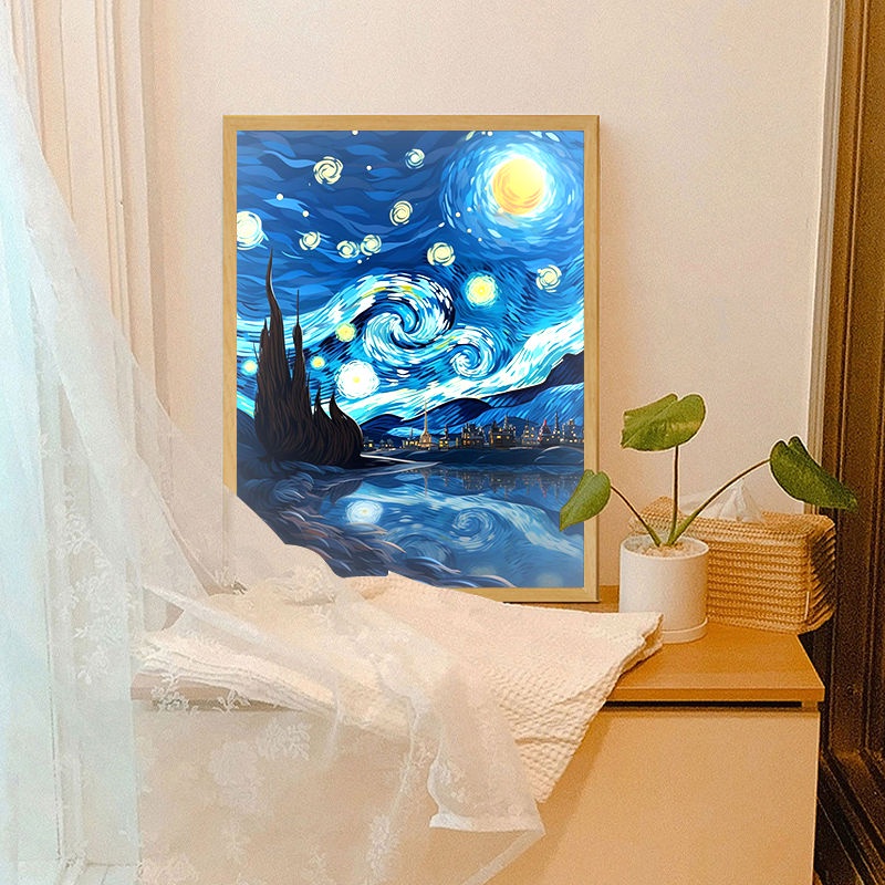 Tranh Sơn Dầu van gogh Phát Sáng Trong Đêm Dùng Để Trang Trí Phòng Khách