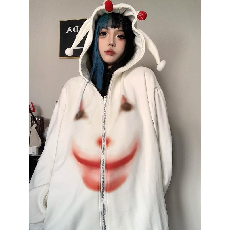 Áo Hoodie Tay Dài Dáng Rộng In Hình Chú Hề Cá Tính Cho Nữ