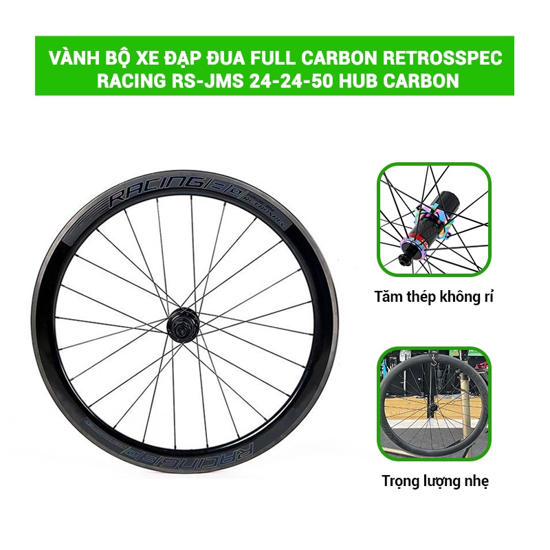 Vành bộ xe đạp đua Full Carbon RETROSSPEC RACING RS-JMS 24-24-50 Hub carbon