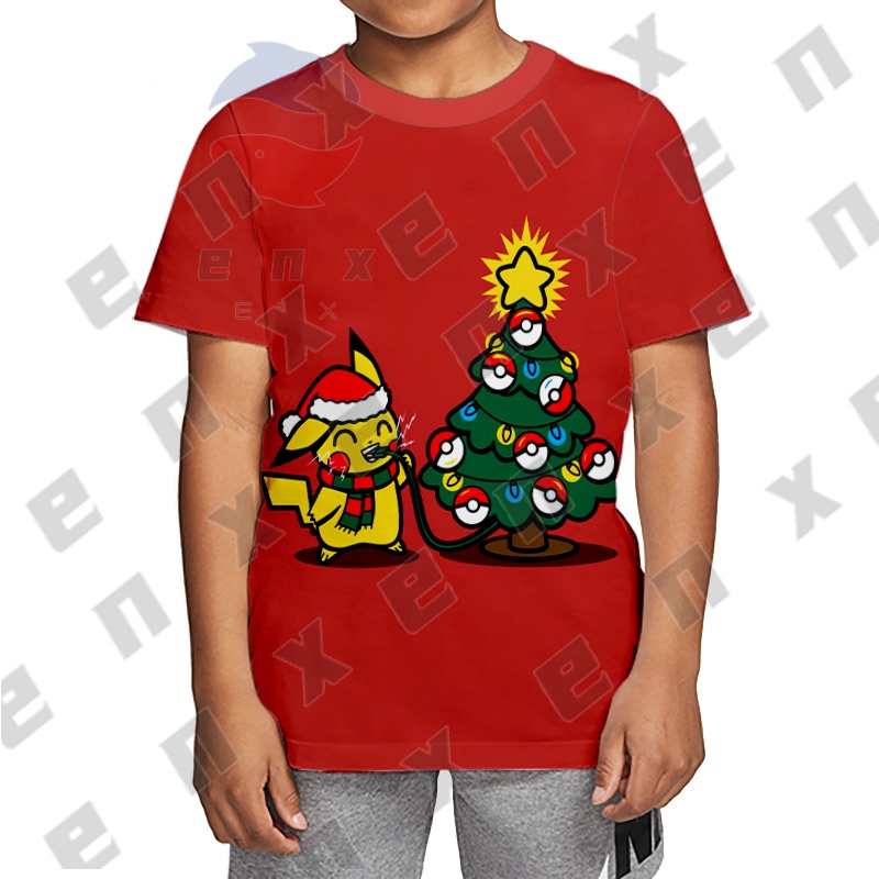 Áo Thun Tay Ngắn In Họa Tiết Hoạt Hình pikachu 3d Thời Trang Giáng Sinh Cho Nam Và Nữ