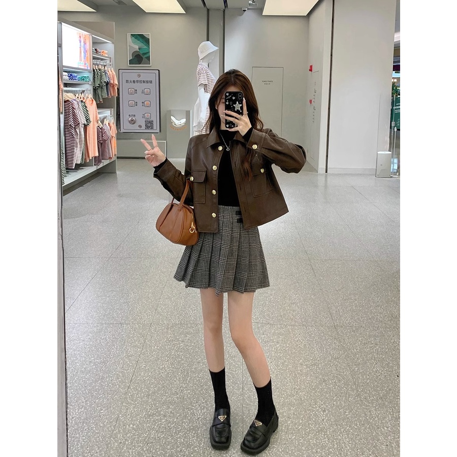 Áo Khoác Da Tay Dài Dáng Rộng Phong Cách retro Đường Phố Thời Trang Mùa Thu 2023 Dành Cho Nữ