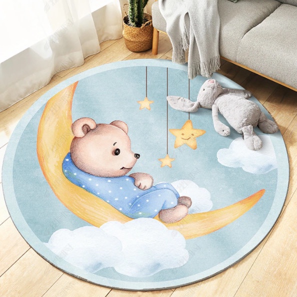 Thảm Tròn Lót Sàn Chống Trượt In Hoạt Hình Dễ Thương Cho Bé