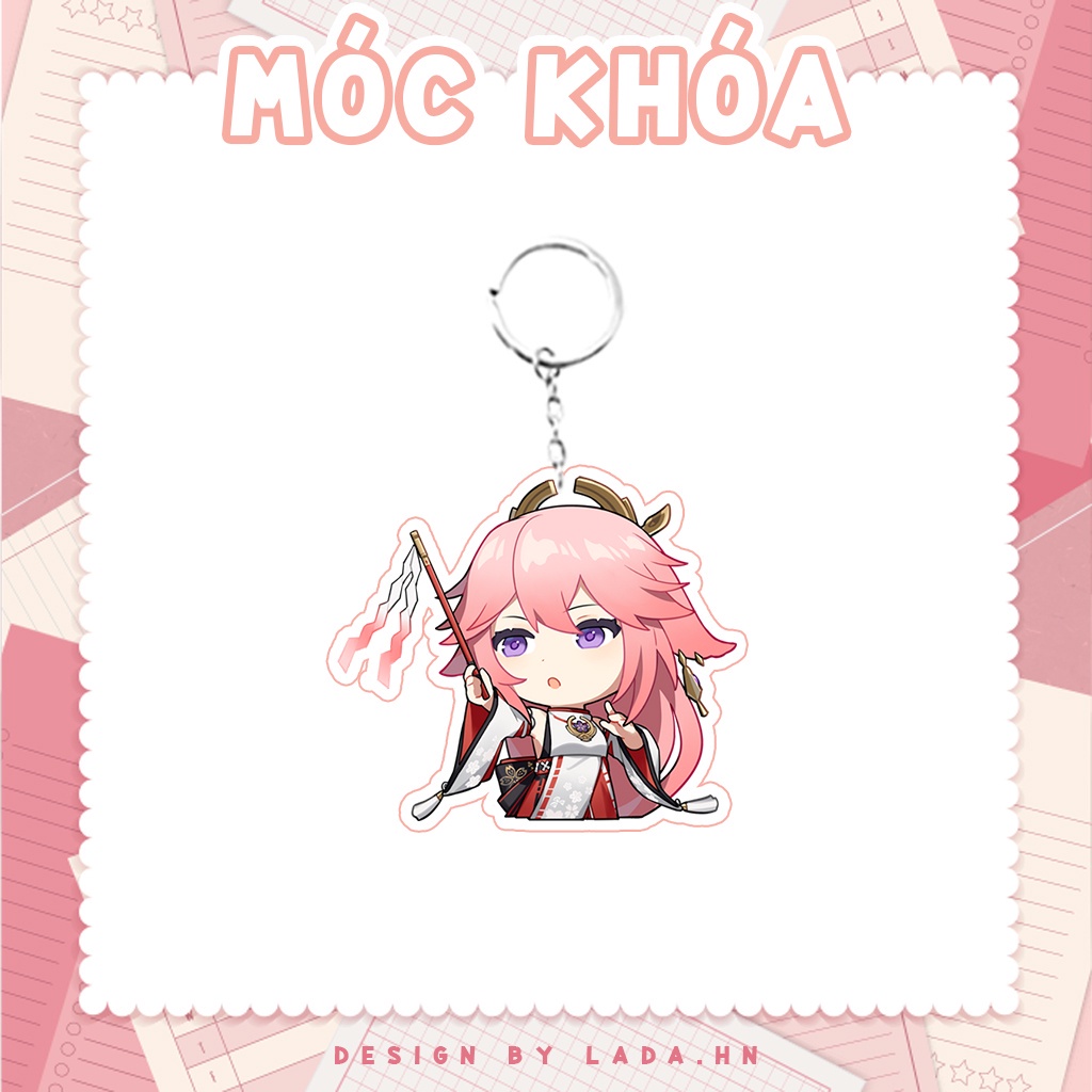 Móc khóa mô hình standee đứng để bàn Yae Miko Genshin Impact Lada anime đáng yêu chibi trang trí quà tặng