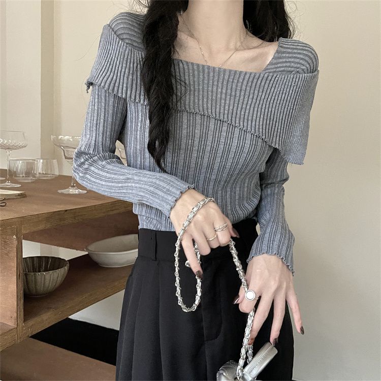 One Áo sweater Dệt Kim Trễ Vai Dáng Ôm Thời Trang Thu Đông Cho Nữ
