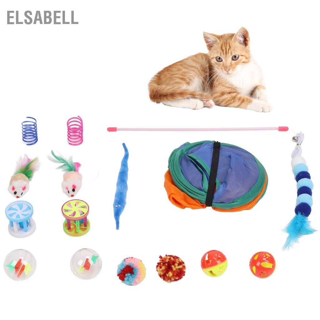 Elsabell 15 chiếc Bộ đồ chơi cho mèo Tương tác không độc hại Lều bóng chuột lò xo Funny Kitten Toy Assortment