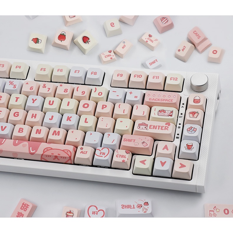 Cream Strawberry Theme Keycap 133 Keys Cute Pink Keycap Bàn Phím Cơ 133 Phím Họa Tiết Trái Dâu Dễ Thương Bắt Mắt