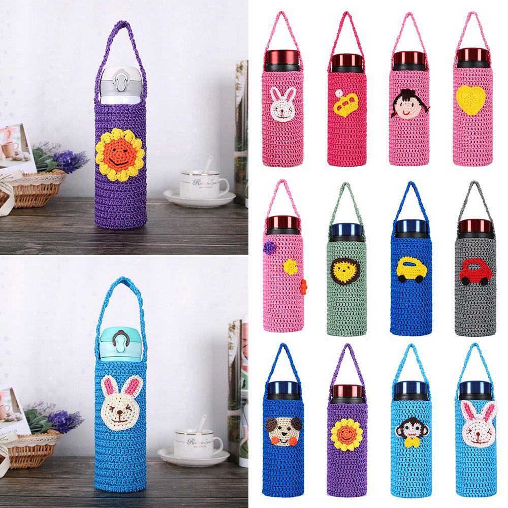 Túi Đựng Bình Nước 800-1000ml Bằng Len Họa Tiết Hoạt Hình Dễ Thương Kèm Dây Đeo Tiện Dụng