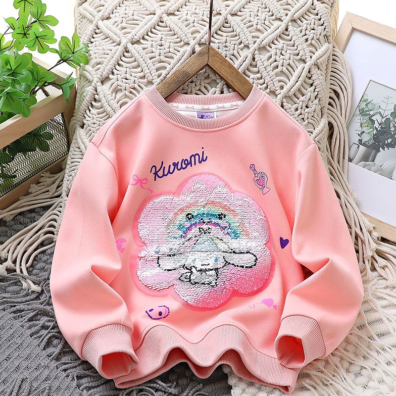 Catimini Áo len đính sequin thay đổi khuôn mặt cho trẻ em Áo dài tay Sanrio phong cách giản dị mùa xuân và mùa thu