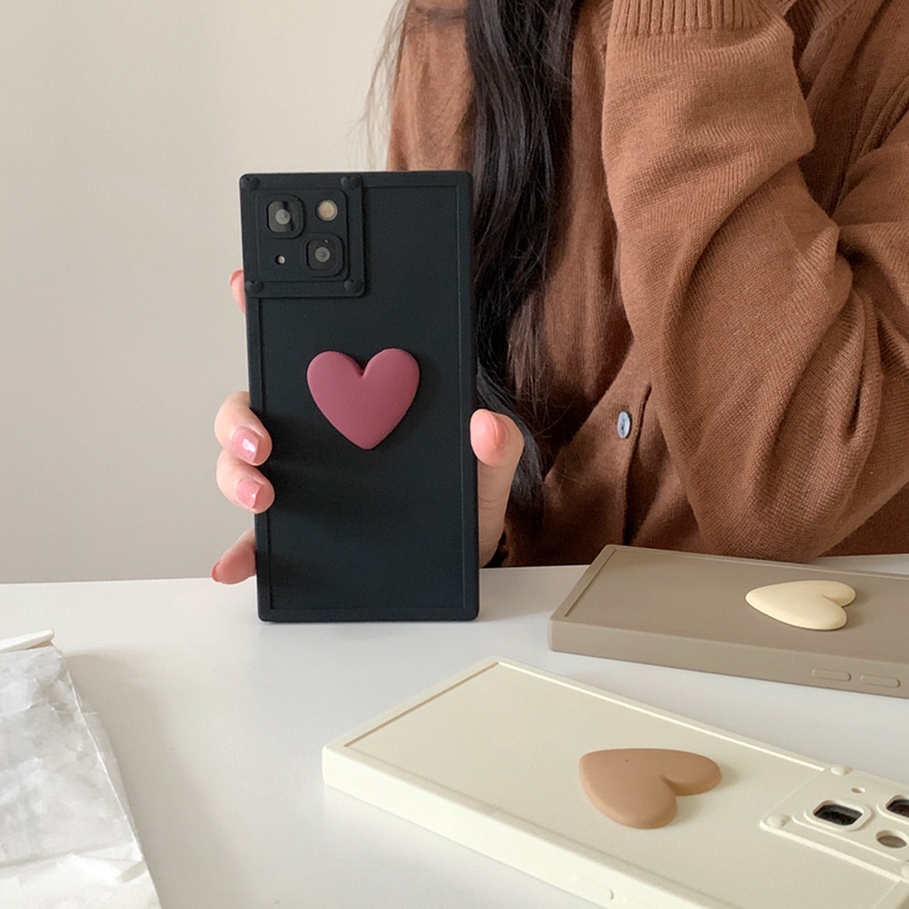 Ốp Điện Thoại Hình Vuông Họa Tiết Trái Tim 3d Màu gradient Cho iphone 14 pro max 14pro 14 13 pro max 12 pro max 11