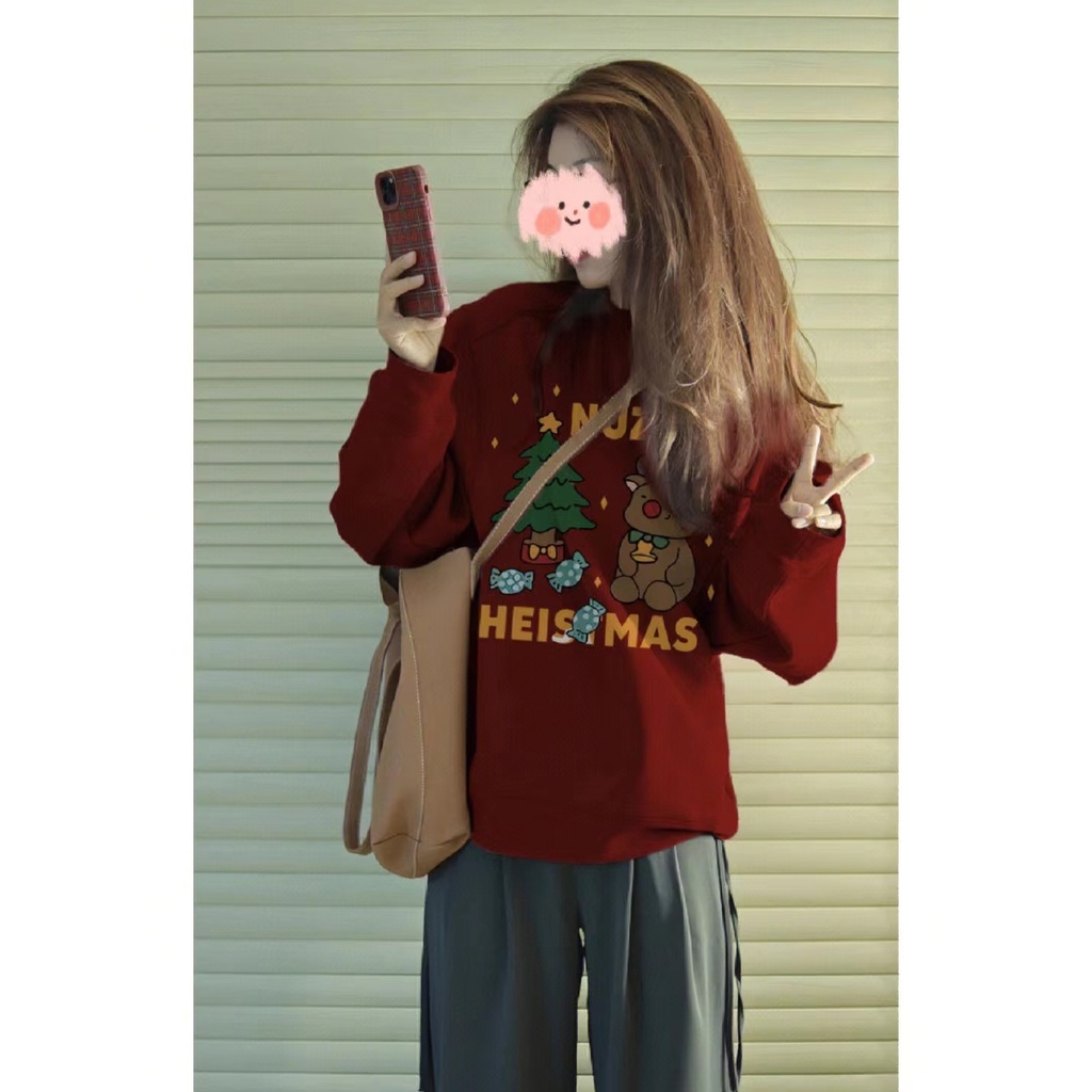 Áo sweater Vải Nhung Dày Tay Dài Cổ Tròn In Hoạt Hình Heo Giáng Sinh Dễ Thương Thời Trang Cho Nam Và Nữ 2023 3xl