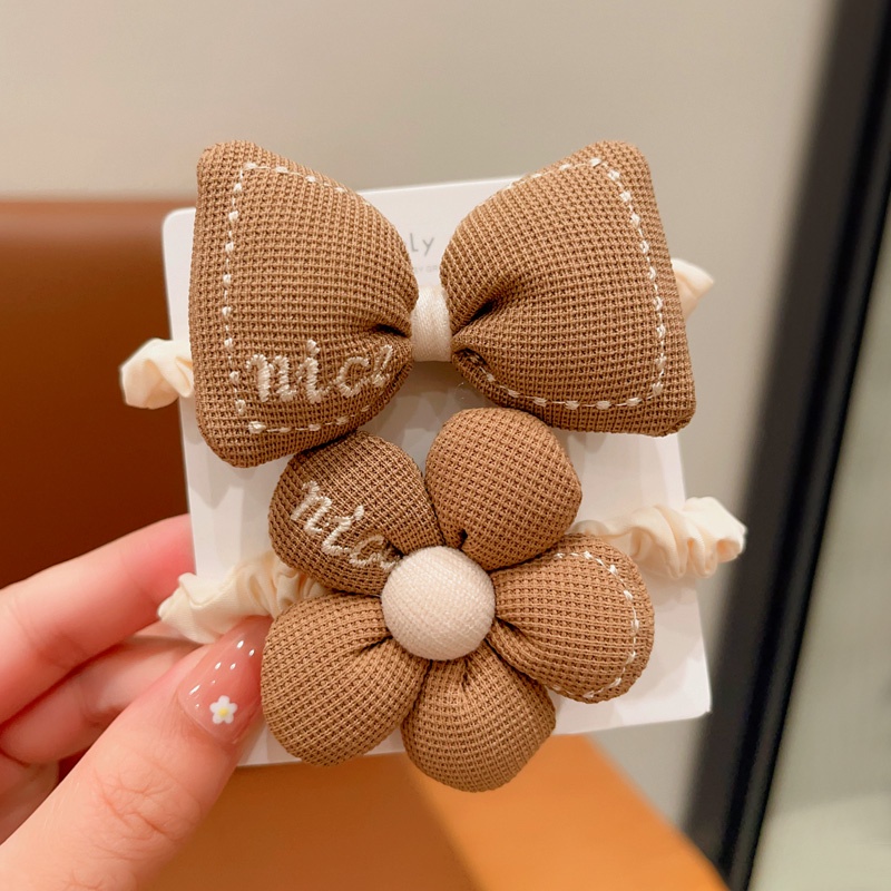 Mới Dây Cột Tóc Cao Su Co Giãn Đính Nơ Màu Cà Phê Dễ Thương Thời Trang Cho Bé Gái