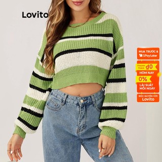 Lovito Áo len cổ tròn tay dài sọc thường L21LT107