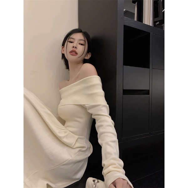 Váy Dệt Kim Hở Vai Dáng Ôm Phong Cách Hàn Quốc Thời Trang Mùa Thu Cho Nữ 2023