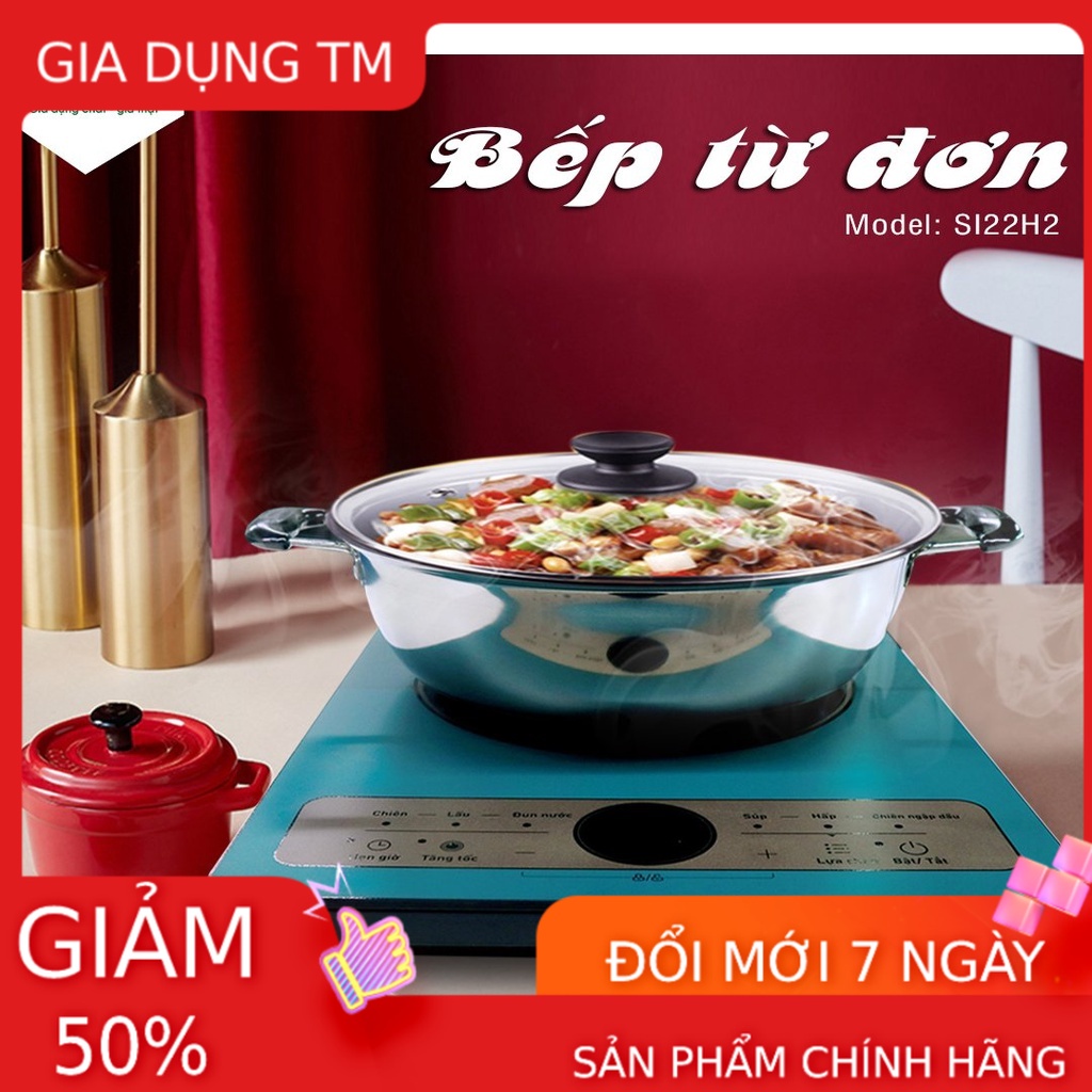 Bếp từ đơn TẶNG KÈM NỒI INOX - Mặt kính 4D chống nước không bám vân tay, công suất 2200W