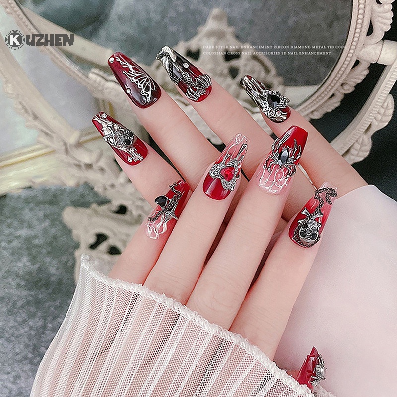 Set 10 Phụ Kiện Trang Trí Móng Tay 3d Bằng Hợp Kim Phong Cách punk