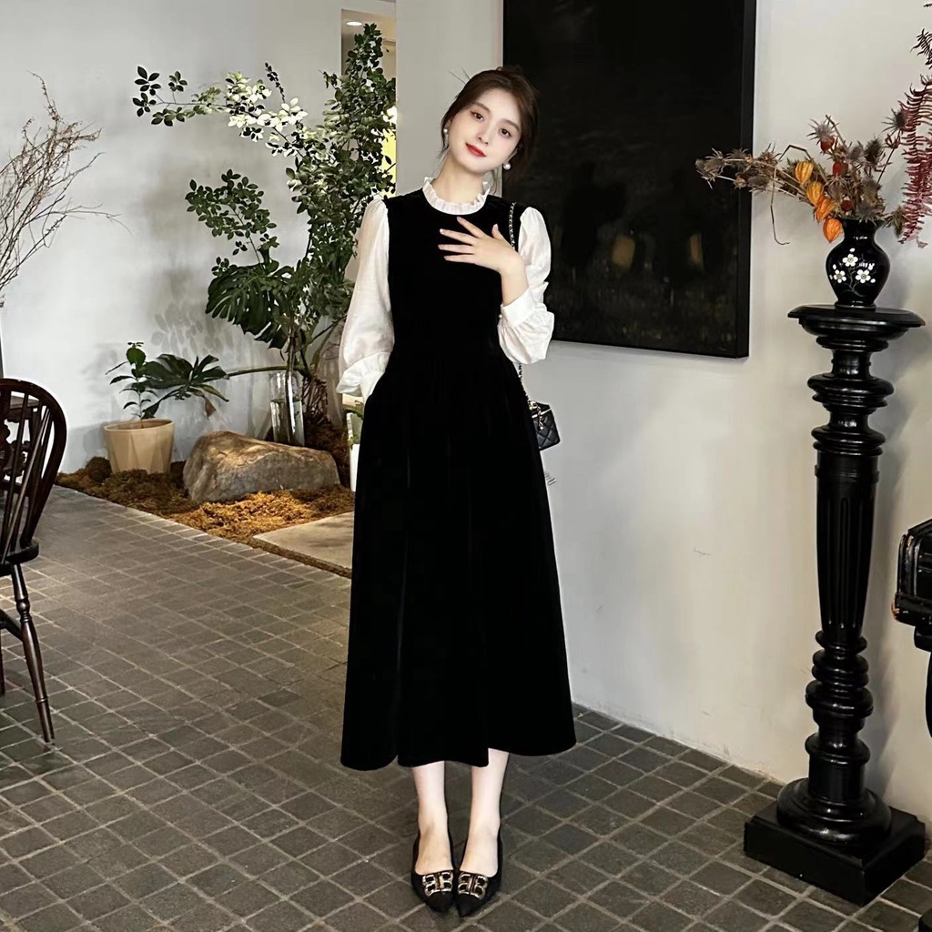 Đầm Nữ Tay Dài Giả Hai Lớp Phong Cách Thời Trang Mùa Thu 2023