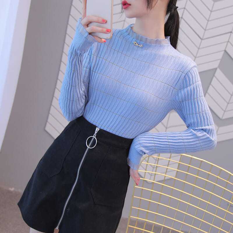 Áo Len Tay Dài Cổ Lá Sen Phong Cách Thu Đông Mới Cho Nữ