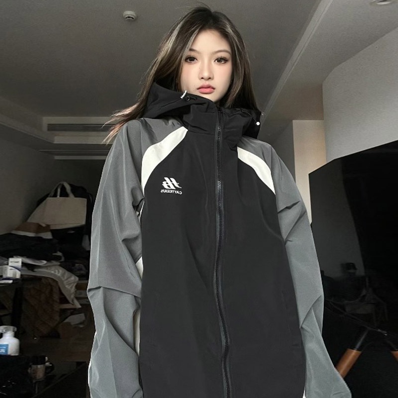 YOUTANG Áo Khoác Thể Thao Dáng Rộng Chống Gió Màu Sắc Tương Phản Chống Nước Phong Cách retro Mỹ Mùa Thu Cho Nam Và Nữ