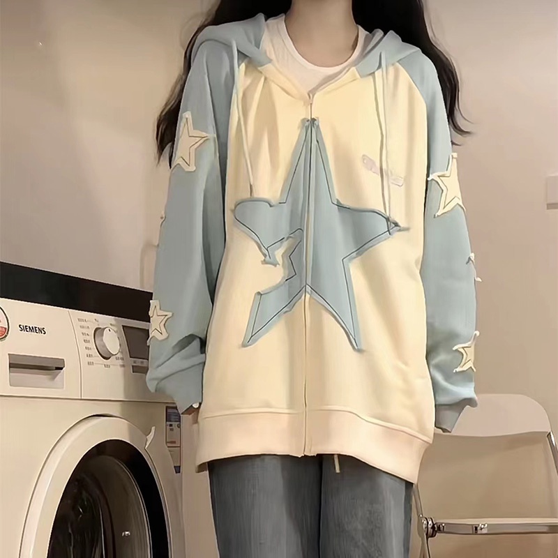 Áo Hoodie zhu xia Tay raglan Ngôi Sao Ghép Nối Cho Nữ