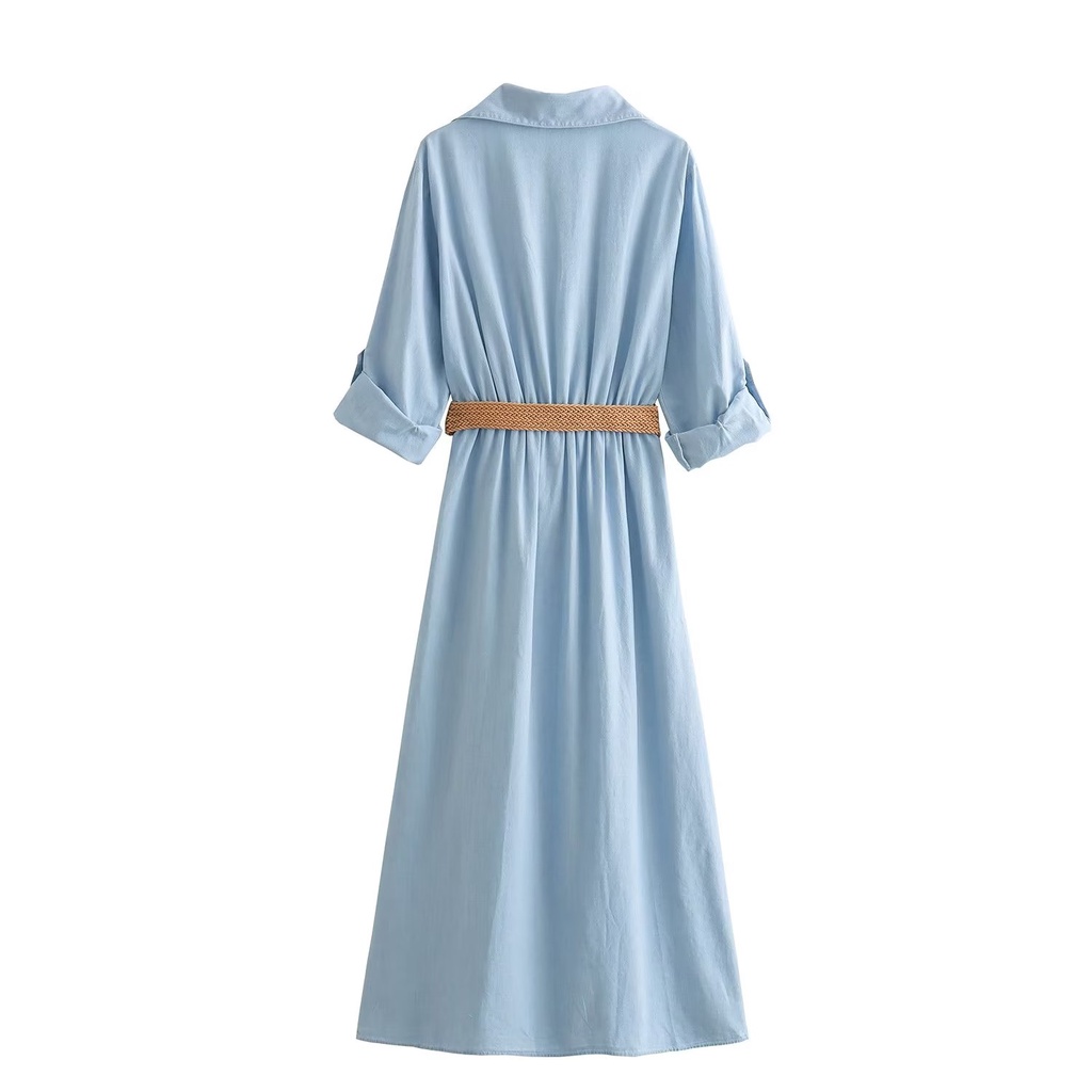 Zara Đầm Sơ Mi Cổ Chữ v Kèm Thắt Lưng Phong Cách Thời Trang Âu Mỹ Dành Cho Nữ 8036299 406