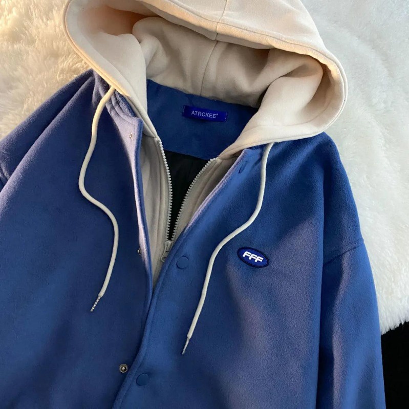 Áo Khoác hoodie Giả Hai Lớp Dáng Rộng Phong Cách harajuku Hàn Quốc Thời Trang Thu Đông 2023
