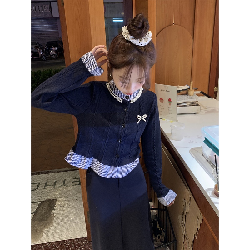 Áo Khoác cardigan Giả Hai Lớp Tay Dài Dáng Ôm Thời Trang Mùa Thu Cho Nữ