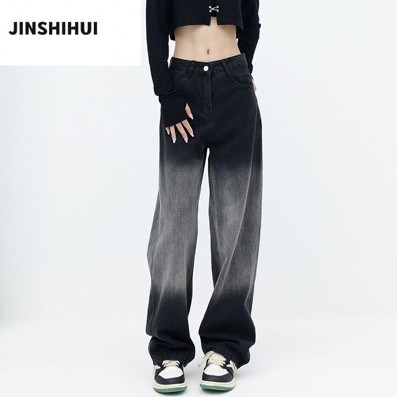 JINSHIHUI Quần jeans lưng cao ống rộng màu RETRO Mềm mại hot trend 2023 NEW Phong cách Hàn Quốc ins High quality A27L07R 36Z230909