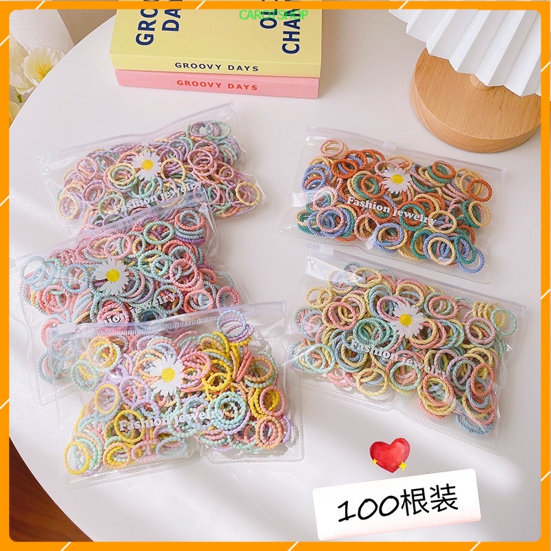 Set Túi 100 Dây Cột Tóc Mini Màu Sắc Xinh Xắn Cho Bé Yêu